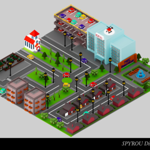 Ville isométrique réalisée en 3D